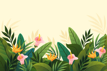 beautiful tropical leaves and flower background