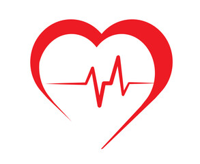 Red heartbeat line in heart icon. Healthcare concept. Vector illustration. - obrazy, fototapety, plakaty