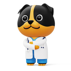 Cute doctor dog, 3d cartoon dog character, 3d rendering