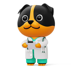 Cute doctor dog, 3d cartoon dog character, 3d rendering