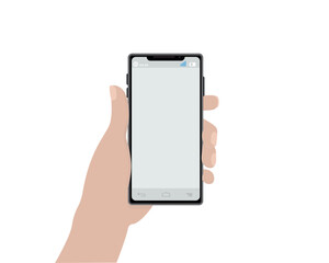 Phone in hand with blank screen battery clock communication chat ai order call cents vector illustration