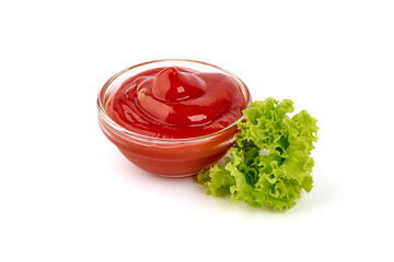 Bowl of tomato sauce, isolated on white background.