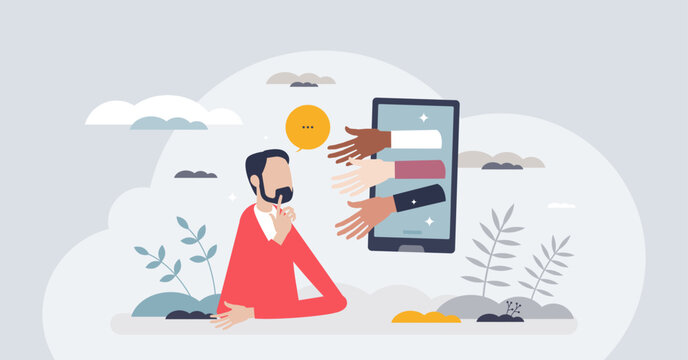 Customer engagement or attract client with marketing tiny person concept. Online campaign for loyalty, new consumer influence or motivation to join with ads, banners or commercial vector illustration