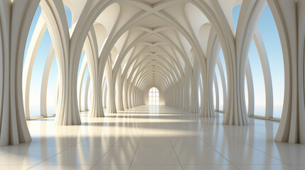 Fototapeta na wymiar An empty room with arches and columns.