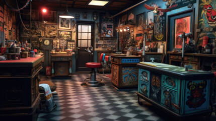 Fototapeta na wymiar Modern interior of a tattoo studio