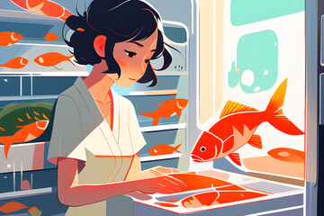 girl and fish. generative ai