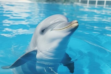 Naklejka premium Dolphin swimming in pool at marine mammal park.