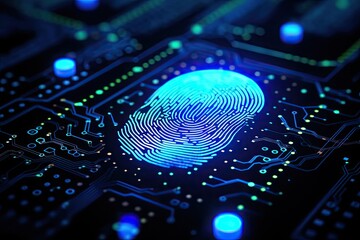 Fingerprint button for digital security. Photo generative AI