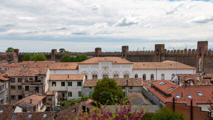 Fototapeta na wymiar the town hall building of Cittadella Seen from the walls, symbol of the city