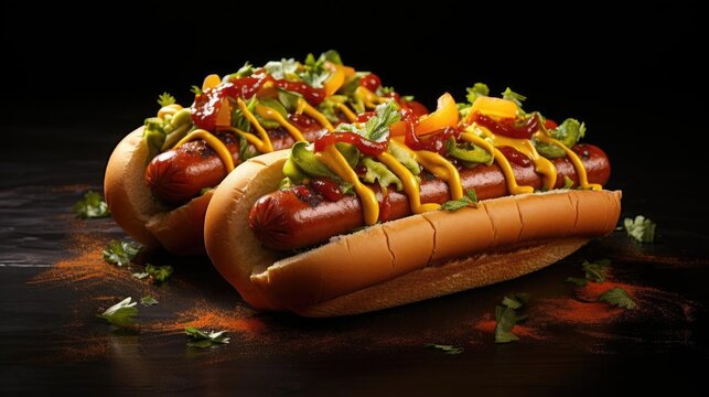 hotdog with a large sausage filled with melted mayonnaise and a sprinkling of chopped greens