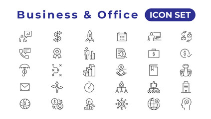 Business strategy set of web icons in line style. Business solutions icons for web and mobile app. Action List, research, solution, team, marketing, startup, advertising, business process