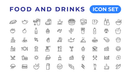 Food icon collection. Containing meal, restaurant, dishes and fruits icon. Vector illustration