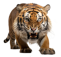 Fototapeta premium AI generated image of Ferocious tiger with bared fangs.PNG