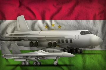 Tajikistan air forces concept on the state flag background. 3d Illustration