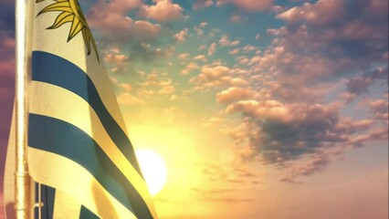 Uruguay waving flag on beautiful sunset backdrop - Powered by Adobe