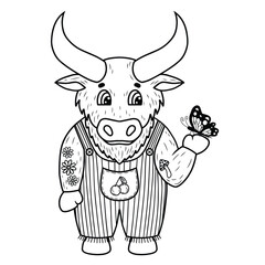 Farm bull with butterfly