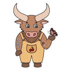 Farm bull with butterfly