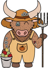 Farm bull with apples and ranch hat