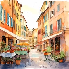 Obraz premium watercolor painting of a street scene