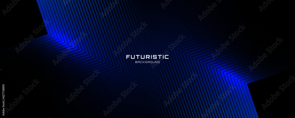 Aufkleber 3d blue techno abstract background overlap layer on dark space with glowing lines shape decoration. 