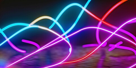 3d render, abstract background with curvy neon lines (Generative Ai)