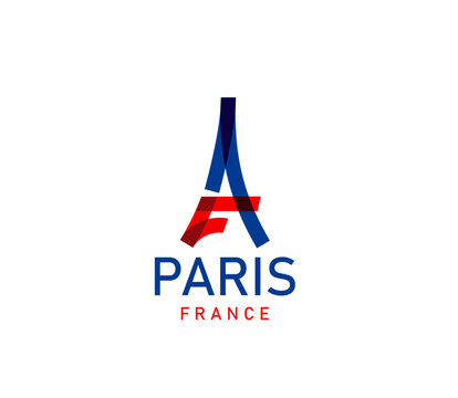 Paris Eiffel Tower icon of french city tours. Vector travel landmark of France architecture, european monument isolated silhouette of Eiffel Tower in french flag colors. Paris tourism, romantic trip