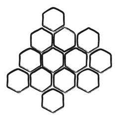 Honeycomb grunge sketch. Doodle hand drawn honeycomb structure. Propolis. Honey, pollen, wax, parchment and bee products in sketch style. Stock black and white illustration on a white background.