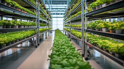 Hydroponic Vegetable Farm: Lush Organic Lettuce Salad Leaves in Modern Hydroponics System. Sustainable Agriculture for Fresh and Healthy Greens. generative ai