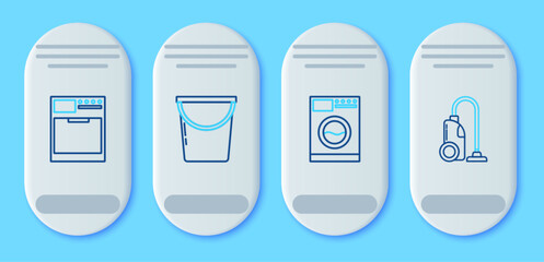 Set line Bucket, Washer, and Vacuum cleaner icon. Vector