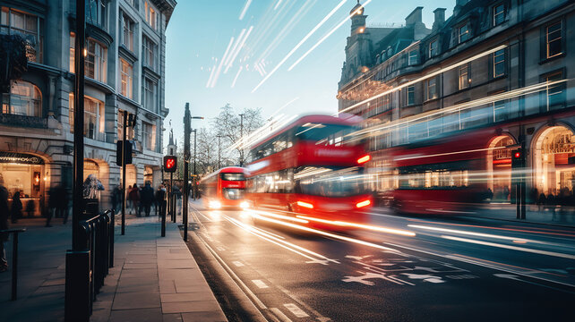 Motion blur adds to the busyness of the London street scene