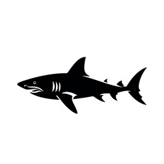 Vector illustration of a black silhouette shark. Isolated white background. Icon fish shark side view profile.