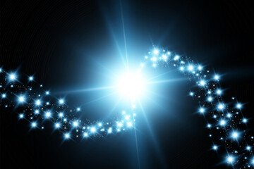 Fototapeta premium Comet on a transparent background. Bright Star. Starry beautiful path. Shooting star. Comet tail. Meteor flies. Space object. 