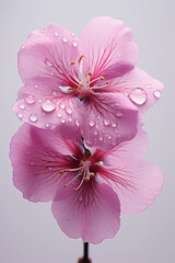 pink flower of peach or plum with water drops, vertical aesthetics. Generative ai © Yulia