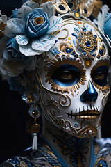 a sugar skull face baroque style fashion . Ai generative