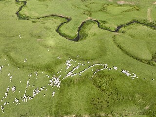 aerial view of mountain clouds and meanders