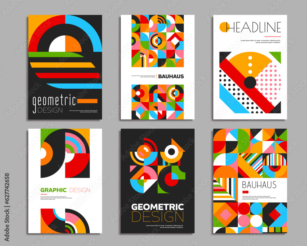 Poster bauhaus posters. geometric abstract patterns. company promo poster template with abstract geometrica