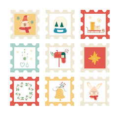 A set of Christmas stamps. Christmas decorations