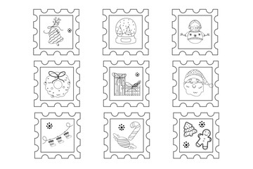 A set of Christmas outline stamps. Christmas decorations