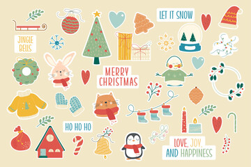 Fototapeta na wymiar Set stickers hand drawn christmas decoration