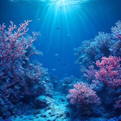 Naklejka na ściany i meble Underwater Scene - Tropical Seabed With Reef And Sunshine