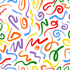 Children colorful line doodle seamless pattern background. Vector illustration design