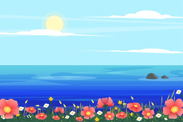 Fototapeta na wymiar gradient beach with flower landscape summer background