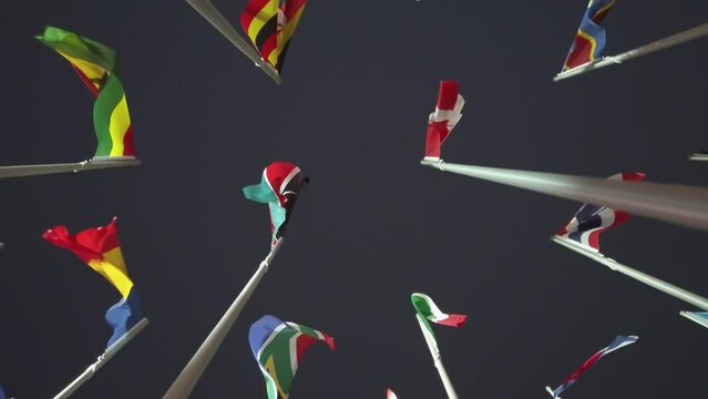 Qatar FIFA world cup Flag Plaza at cornich area, where you can see all the flags of different country world wide, slow motion