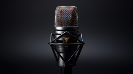 Microphone on the table on dark background, close-up.