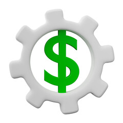 Dollar sign and gear icon, Isolated on transparent background. 3D render Illustration.