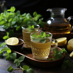  Lemon balm tea also called melissa tea
 - obrazy, fototapety, plakaty
