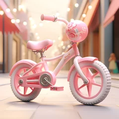 Photo sur Plexiglas Vélo Barbie like animation, bicycle, castle, barbie doll, city, surreal 