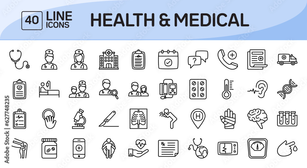 Wall mural health & medical line icons pack vol 1