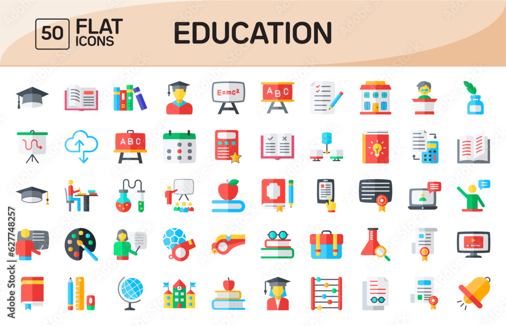 Wall mural education flat icons pack vol 2