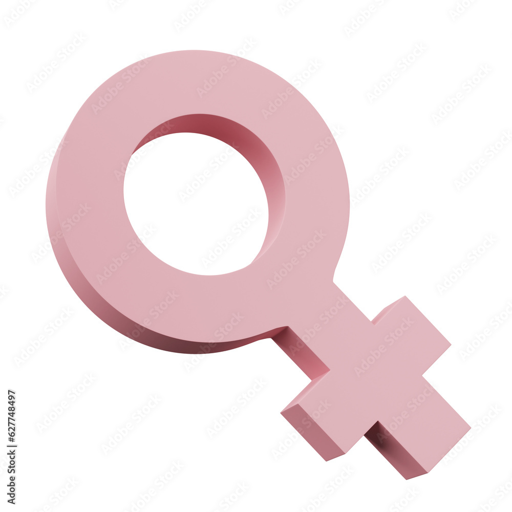 Wall mural 3d rendering, illustration. pink female gender sign, woman sex symbol on transparent background.